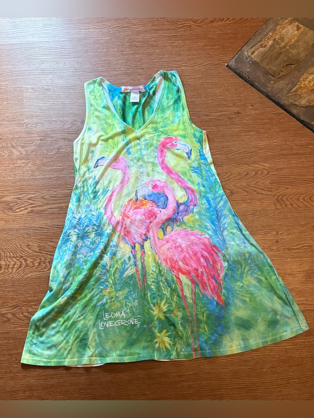 Leoma Lovegrove Flamingo Art to Wear Tank Dress Sleeveless V-Neck Size Medium